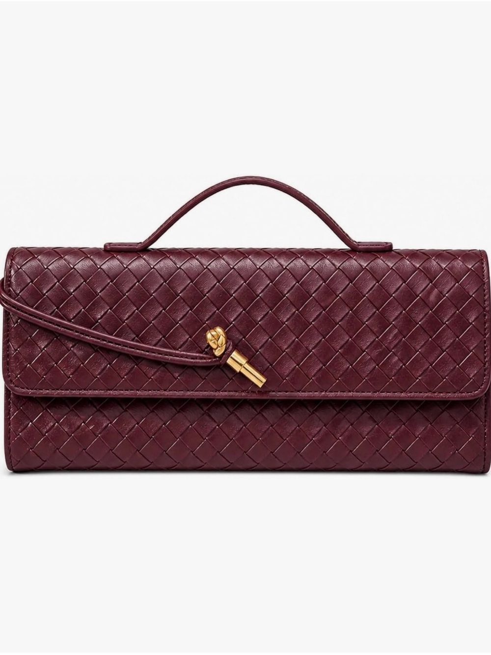 Woven Top-Handle Clutch in Deep Burgundy